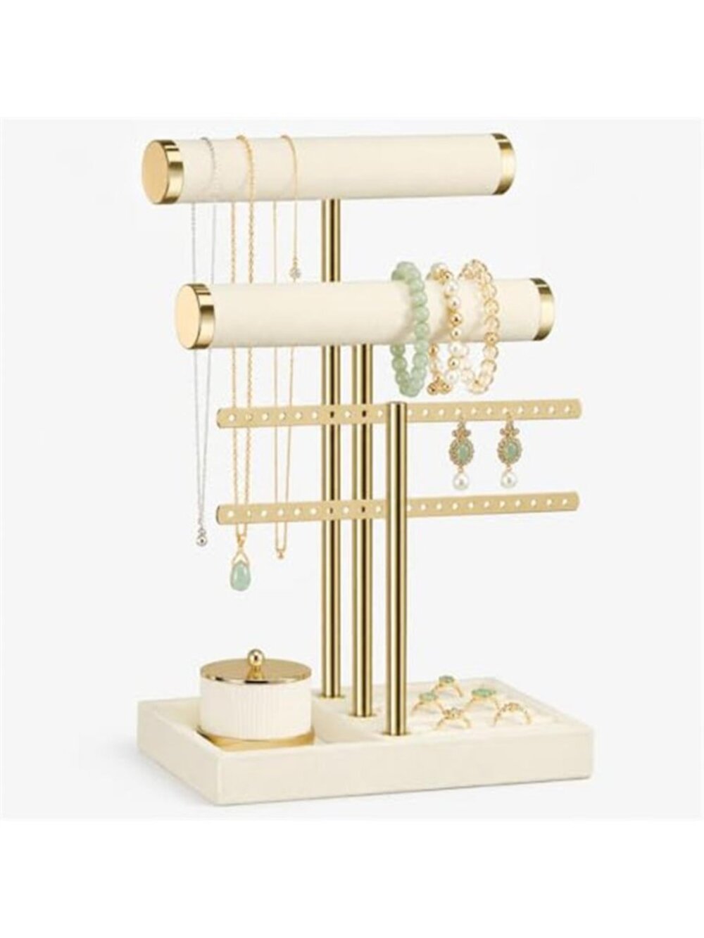 Josmimic 3 Tier Bracelet Holder Display - Detachable T Bar Beige Velvet